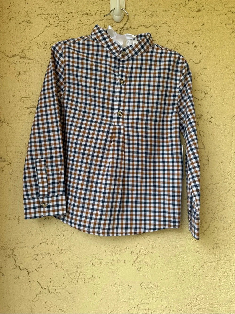 Edgehill Collection Boys Check Mandarin Collar Long Sleeve Shirt and Pants Set 6